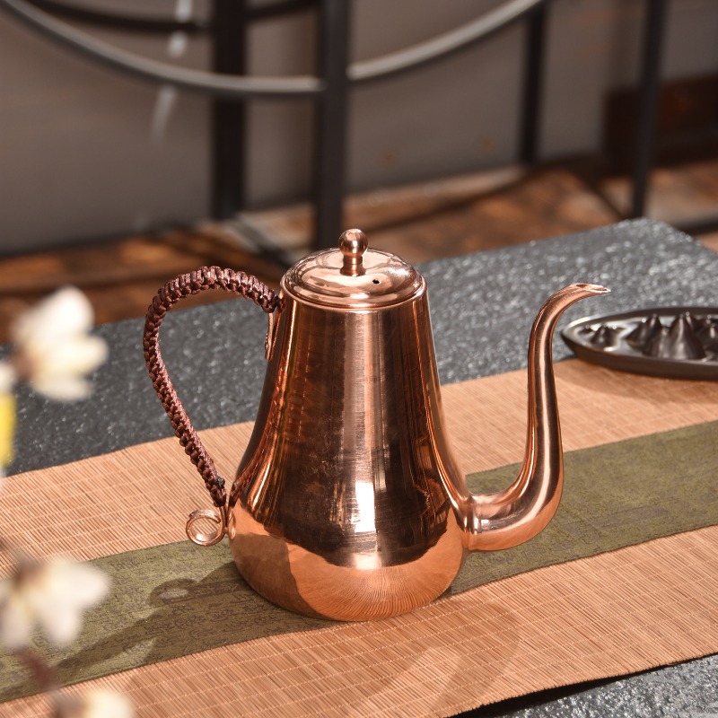 Pour Over Kettle - 순수 구리 구스넥 주전자, 수제 망치질