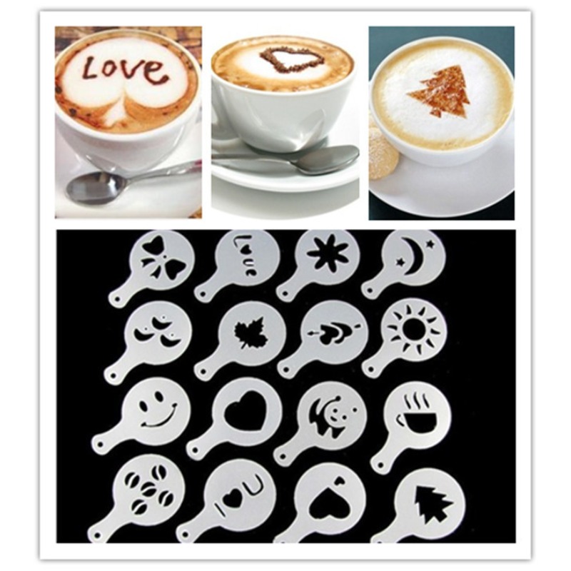 Coffee Stencil Art - 라떼 카푸치노 케이크 장식 액세서리용 16개