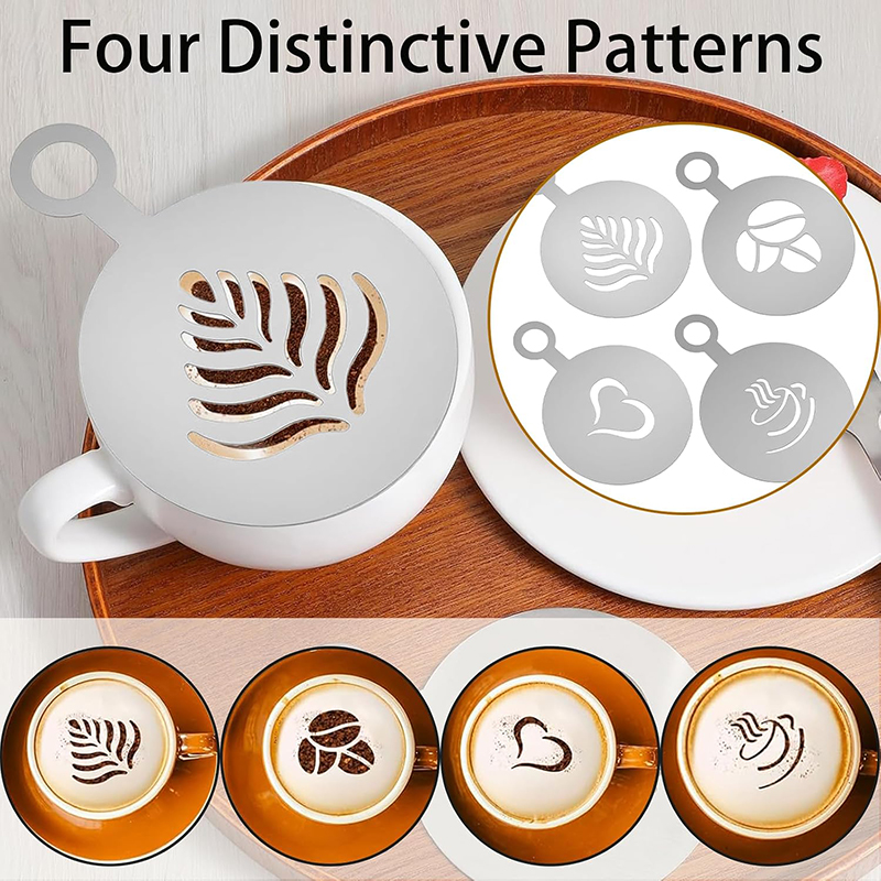 4 Pcs 스테인레스 스틸 커피 스텐실 세트 케이크 쿠 - Coffee Stencil Art 리뷰 및 가격