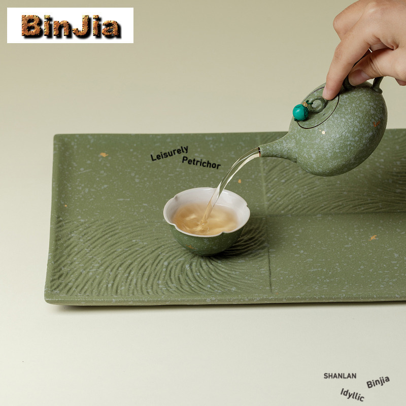 녹색 거친 도자기 직사각형 차 트레이 스낵 접시 커피  - Coffee Tea In Chinese 리뷰 및 가격