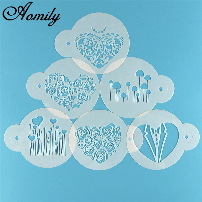 Aomily 6 개/대 발렌타인 데이 DIY 케이크 스 - Coffee Stencil Art 리뷰 및 가격