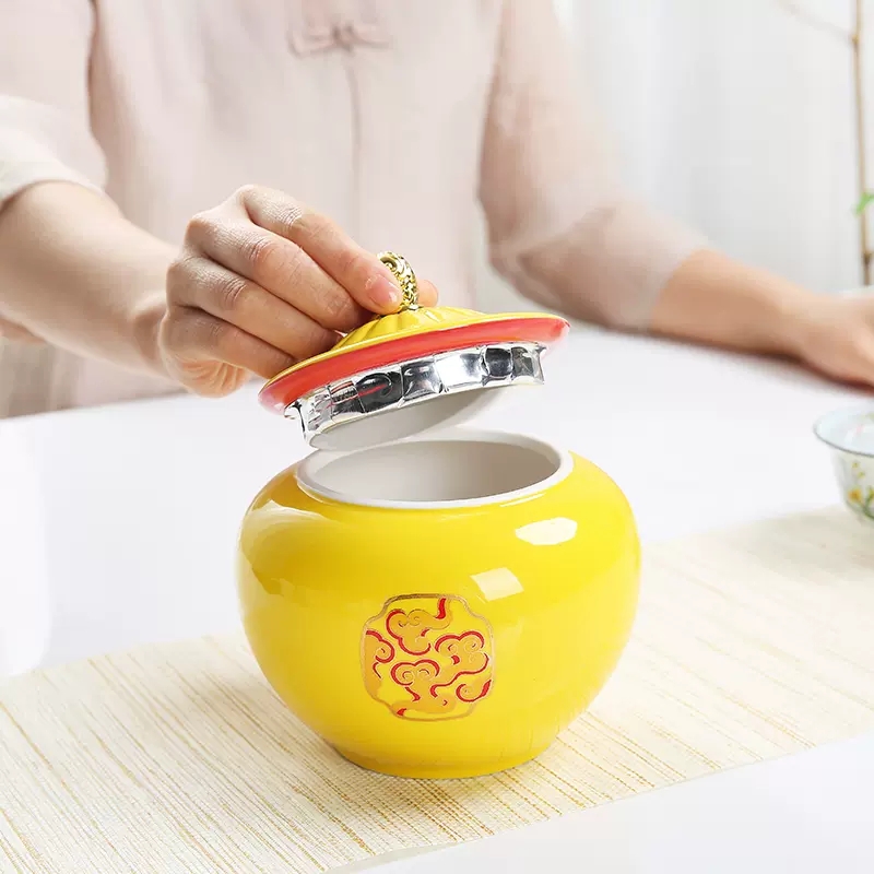 중국 스타일 노란색 세라믹 냄비, 차 용기, 밀폐 보관 - Coffee Tea In Chinese 리뷰 및 가격