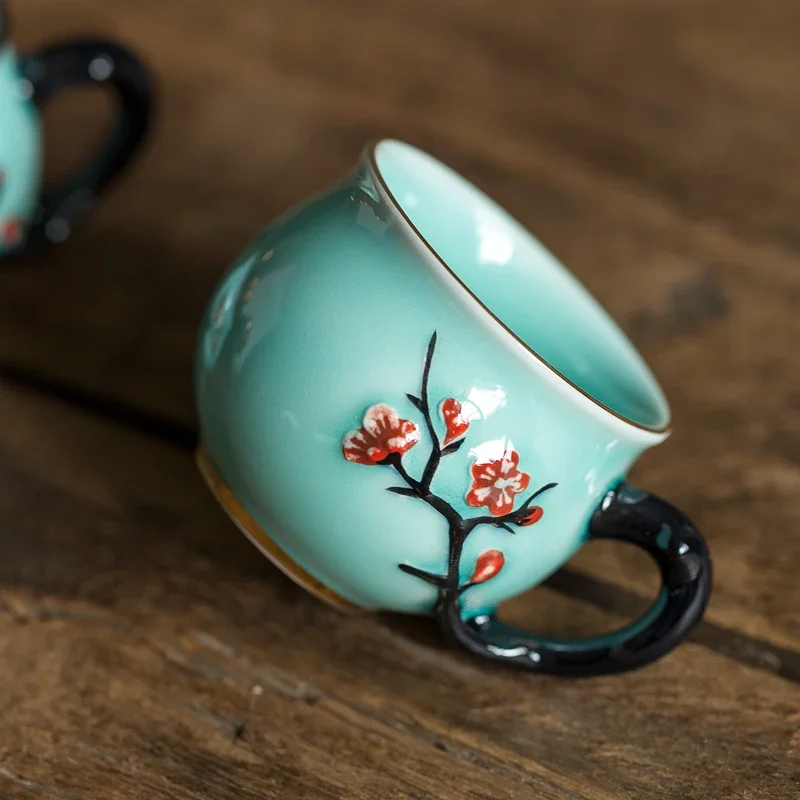 중국어 수제 매화 패턴 세라믹 티 컵 핸들이있는 작은  - Coffee Tea In Chinese 리뷰 및 가격