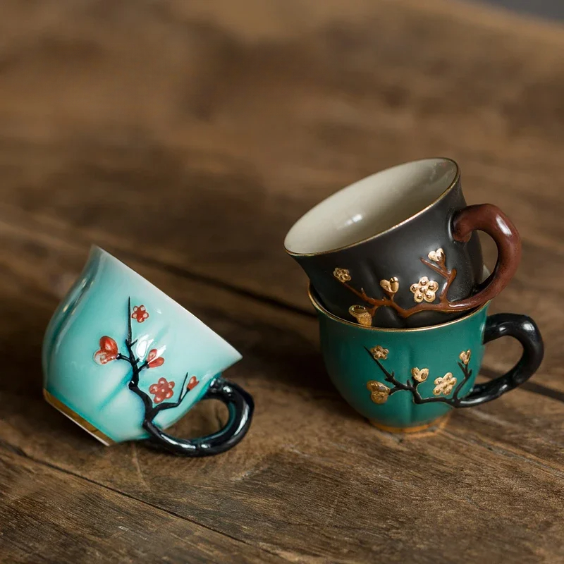 중국어 수제 매화 패턴 세라믹 티 컵 핸들이있는 작은  - Coffee Tea In Chinese 리뷰 및 가격