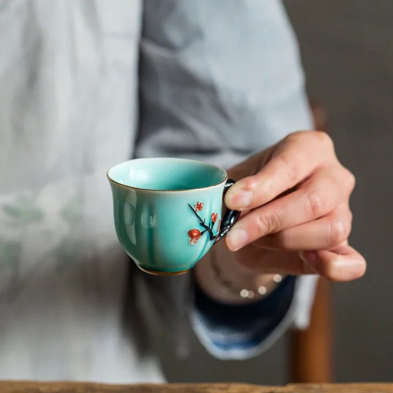 중국어 수제 매화 패턴 세라믹 티 컵 핸들이있는 작은  - Coffee Tea In Chinese 리뷰 및 가격